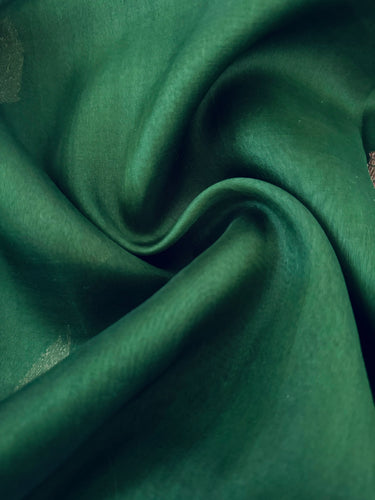 Sheer Lightweight Organza Silk Saree with Tussar Silk Border | Antique Zari | Shade of Forest Green | Handwoven | Ships from California